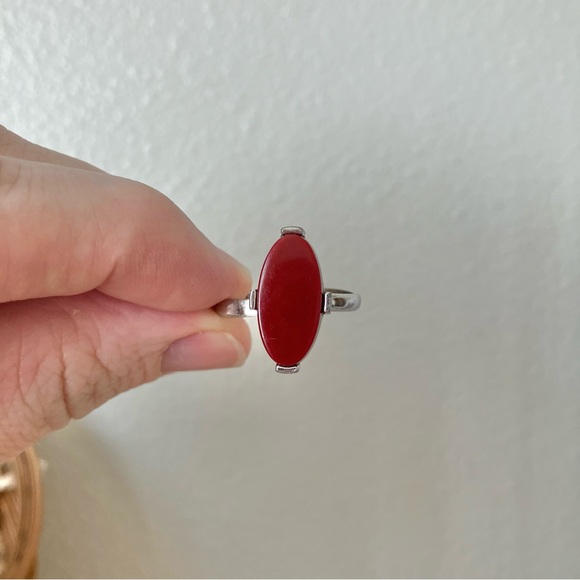 Sarah Coventry Oval Red Stone Statement Ring Coral Scarlet Orangey Bohemian - Picture 11 of 13